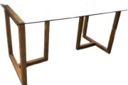 DT166-Wooden T-Trestle Legs, Glass Top