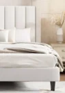 Queen BM08-White Velvet Bed, Vertical Channel